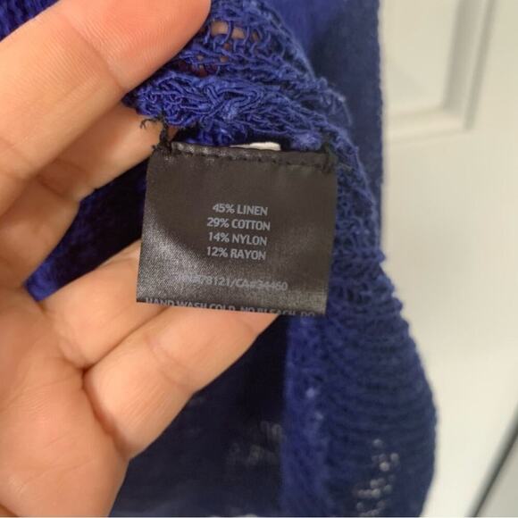 Eileen Fisher blue linen blend asymmetrical open knit sweater size XL - Picture 2 of 5